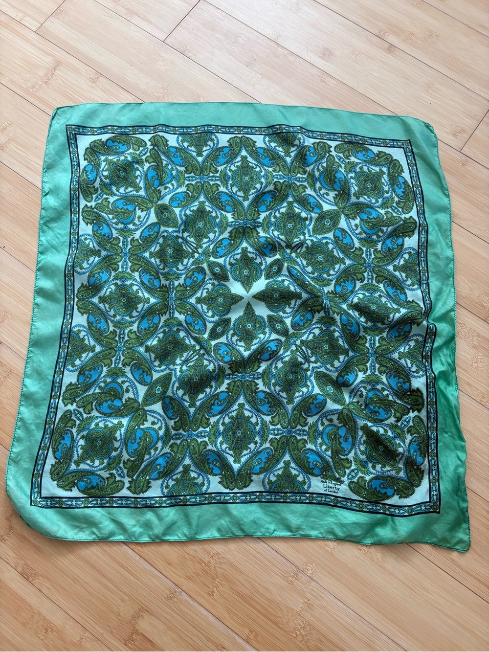 Liberty of London Vintage Silk Green/Blue Paisley Silk Scarf